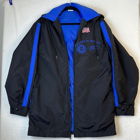 Ford /UAW Windbreaker Hooded Blue Black Size Medium - Picture 2 of 12